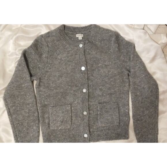 J Crew Grey Silver Sweater Cardigan Jewel Button Pockets NWT Medium MSRP $138 - Picture 4 of 11